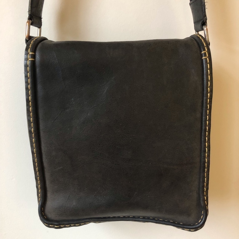 ECCO leather crossbody bag black flap closure adjustable strap minimalist